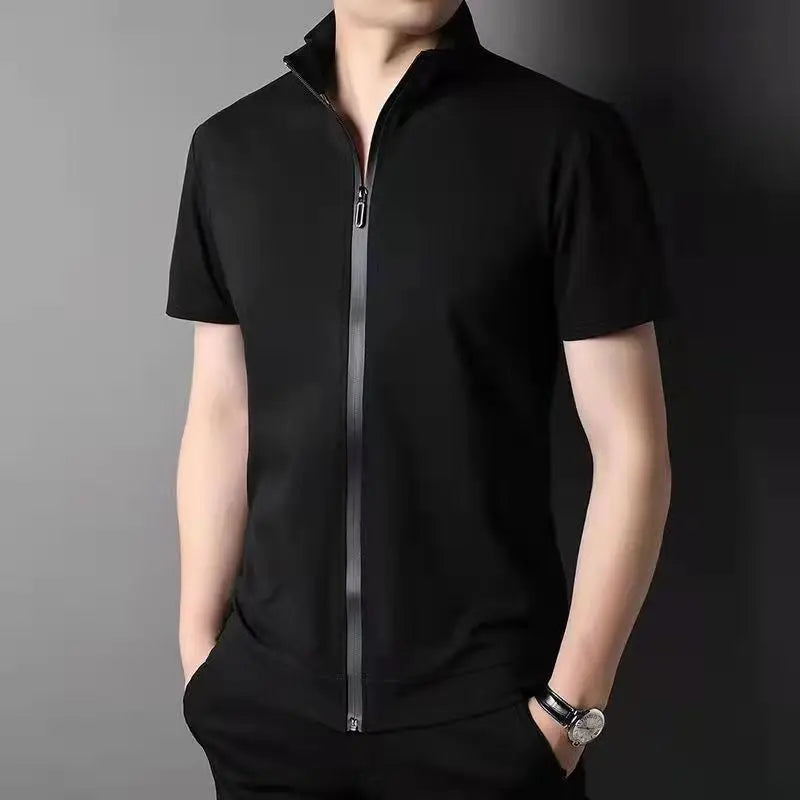 Men Summer Trend Stand Collar Zipper