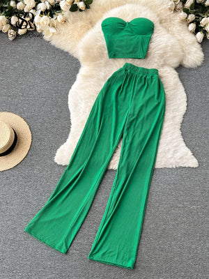 Women Solid Sexy Two Pieces Sets