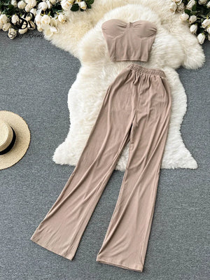 Women Solid Sexy Two Pieces Sets
