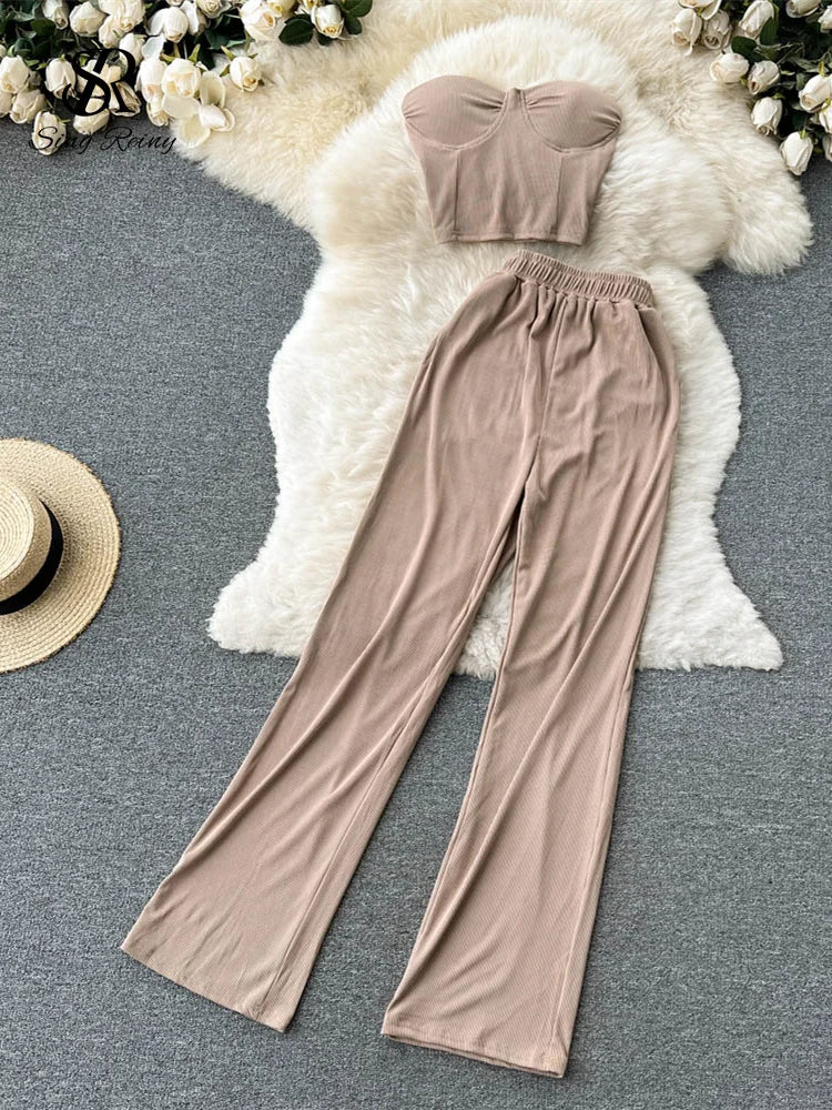 Women Solid Sexy Two Pieces Sets