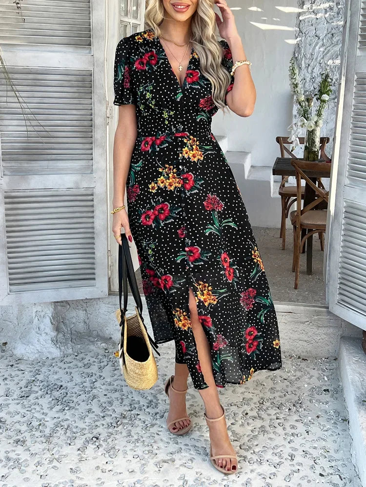 Short Sleeve Maxi Dress Long Skirt