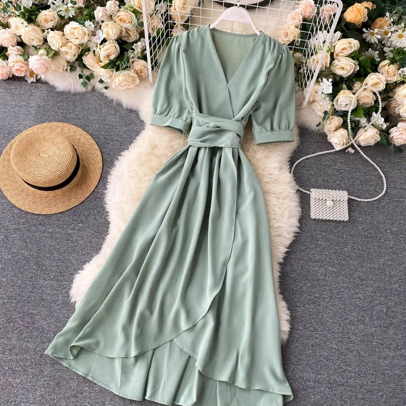 Women's Dress Spring New Temperament V-neck